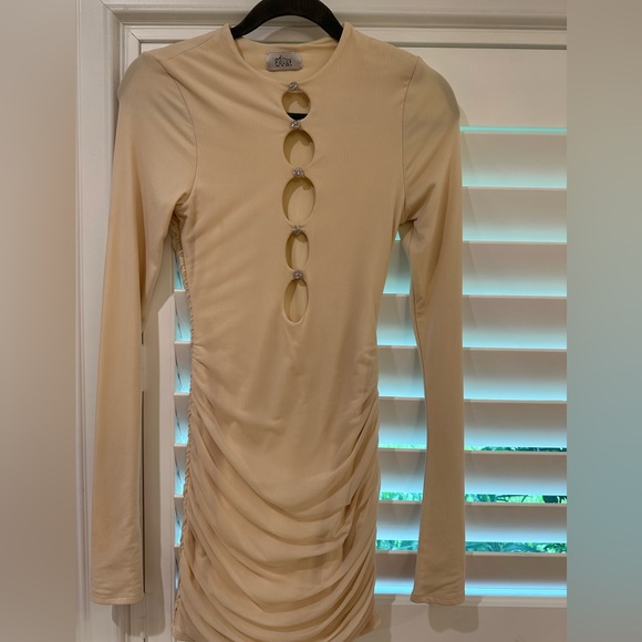 Oh Polly Endlessly Devoted Cut Out Mini Dress in Sand - Picture 3 of 4